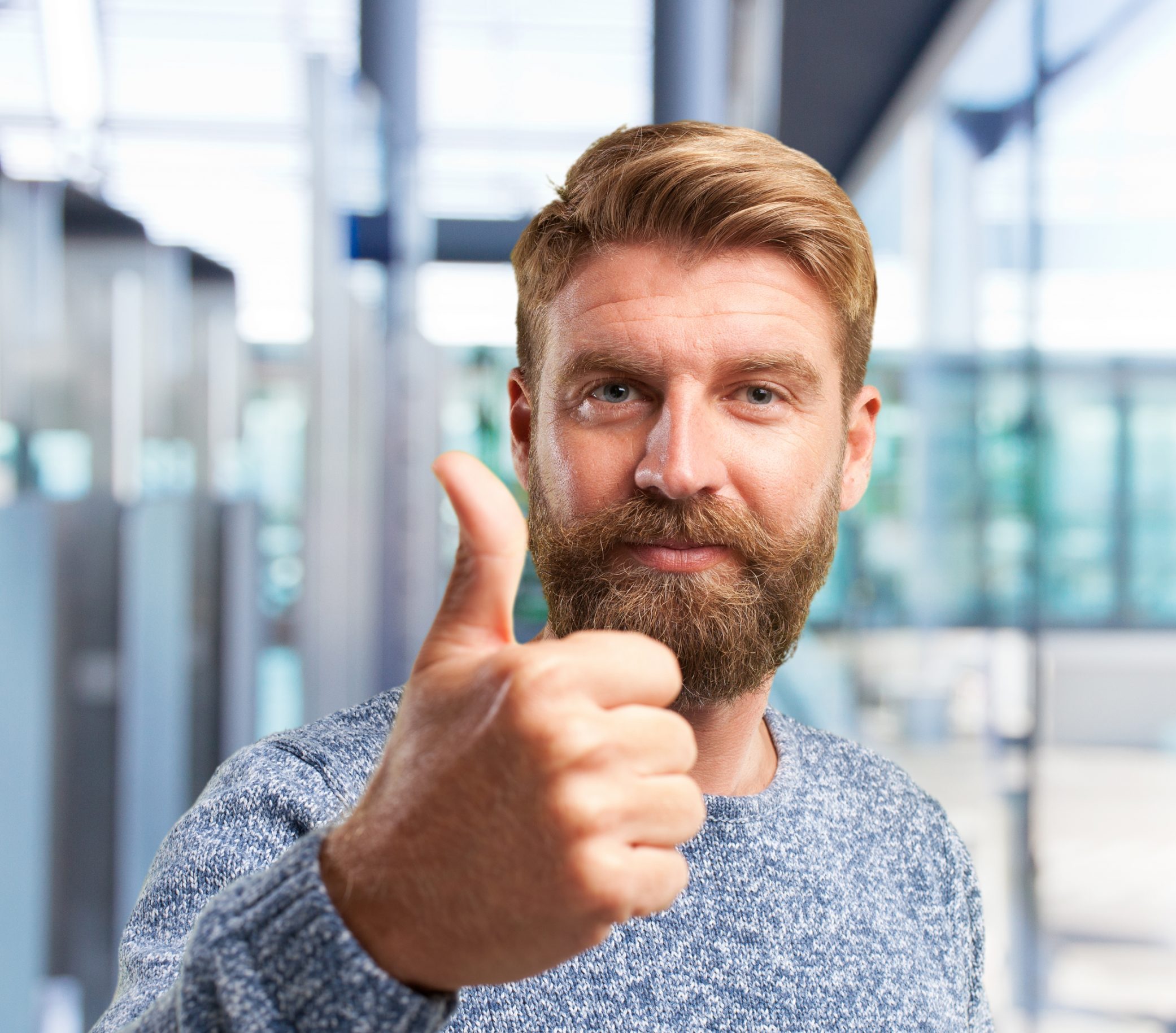 blond man. happy expression