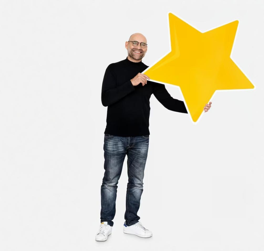 cheerful-man-holding-star-icon_53876-70201